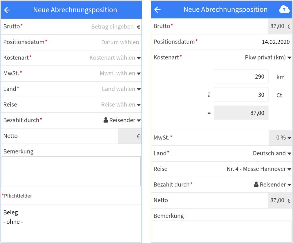 Neue Abrechnungsposition