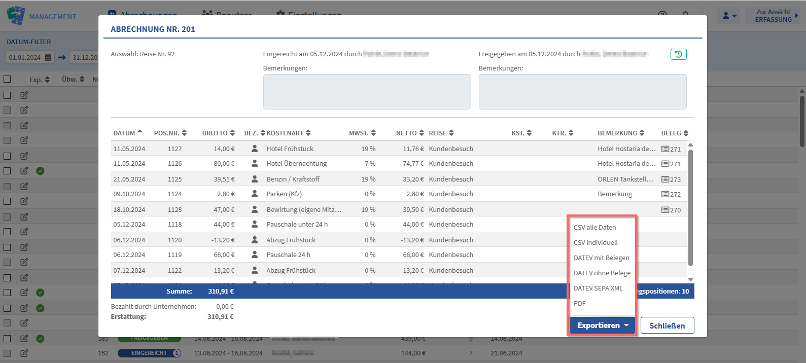 Abrechnung_Export_Management_Ansicht Abrechnung_Export_Management_Ansicht