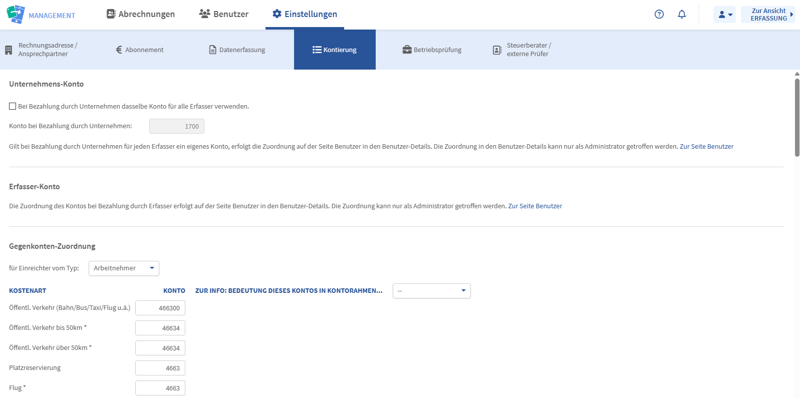 Kontierung Unternehmens-Konto Kontierung Unternehmens-Konto